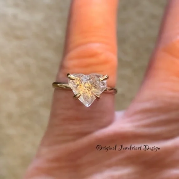 Completely Unique Raw Heart Crystal Ring 14k Goldfill or Solid 925 Silver